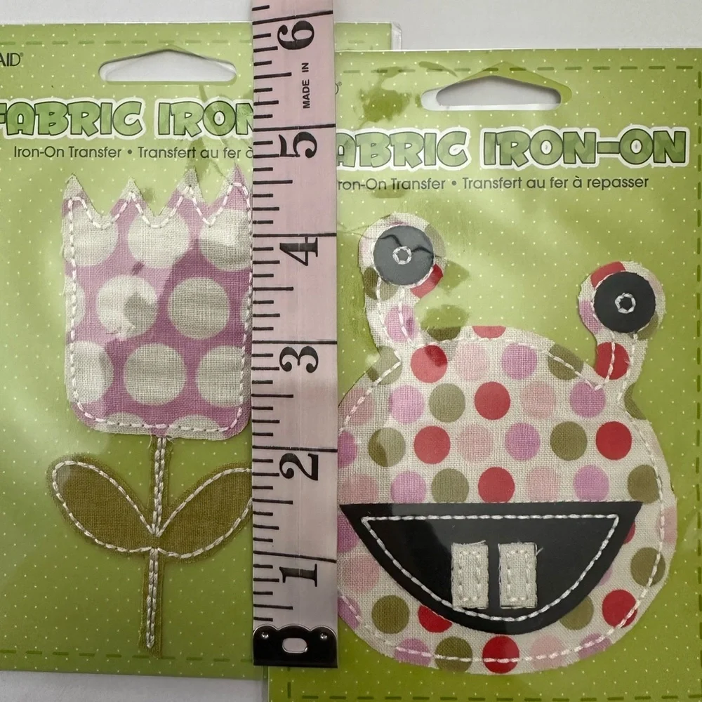 Plaid Brand Fabric Iron-On Transfer 2008 Pink Dot Tulip & Multi Dot Monster